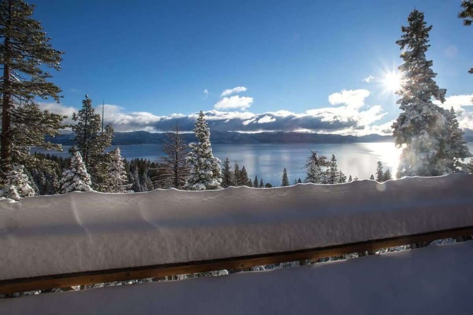 The deck covered in snow during the winter months.