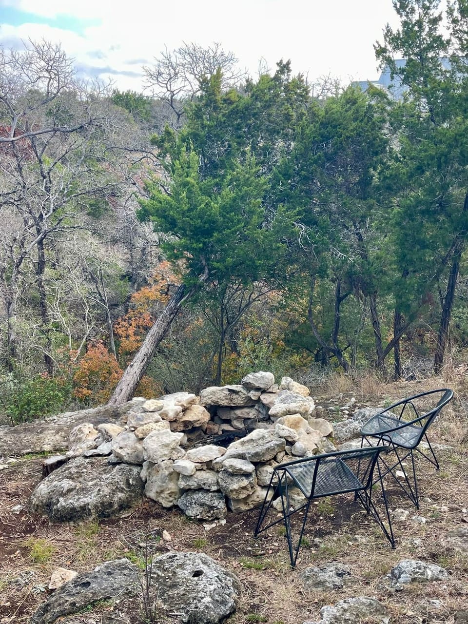 rustic firepit for s'mores, sausage wraps, and stargazing