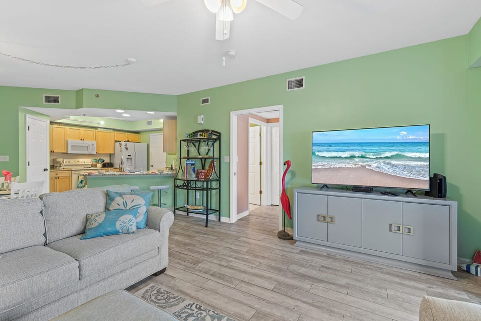 Enjoy a movie on the flat screen TV