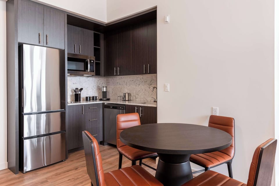 Mini-fridge, coffee/tea maker, highchair