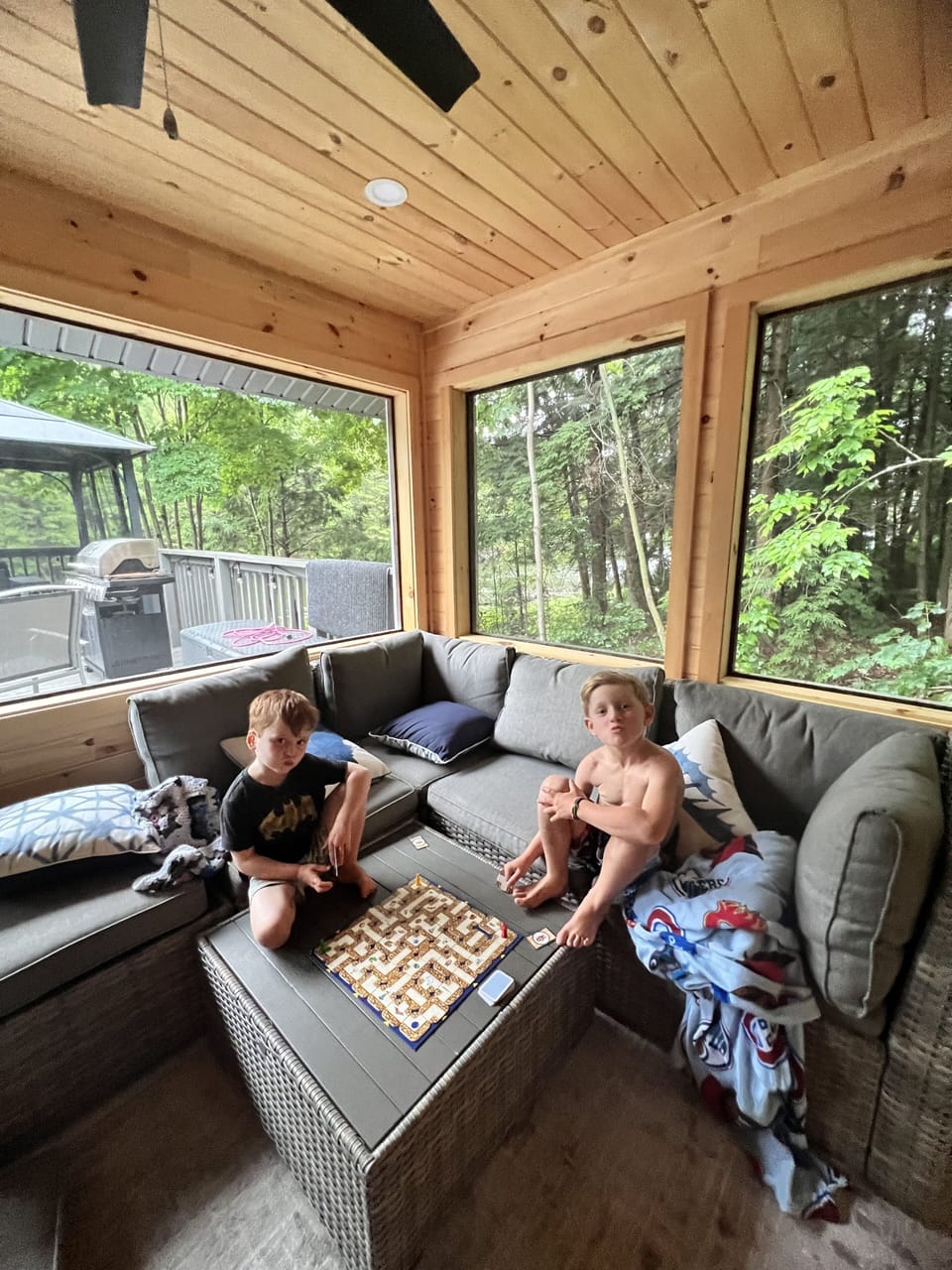 Fully screened in room, filled with kids games and toys 