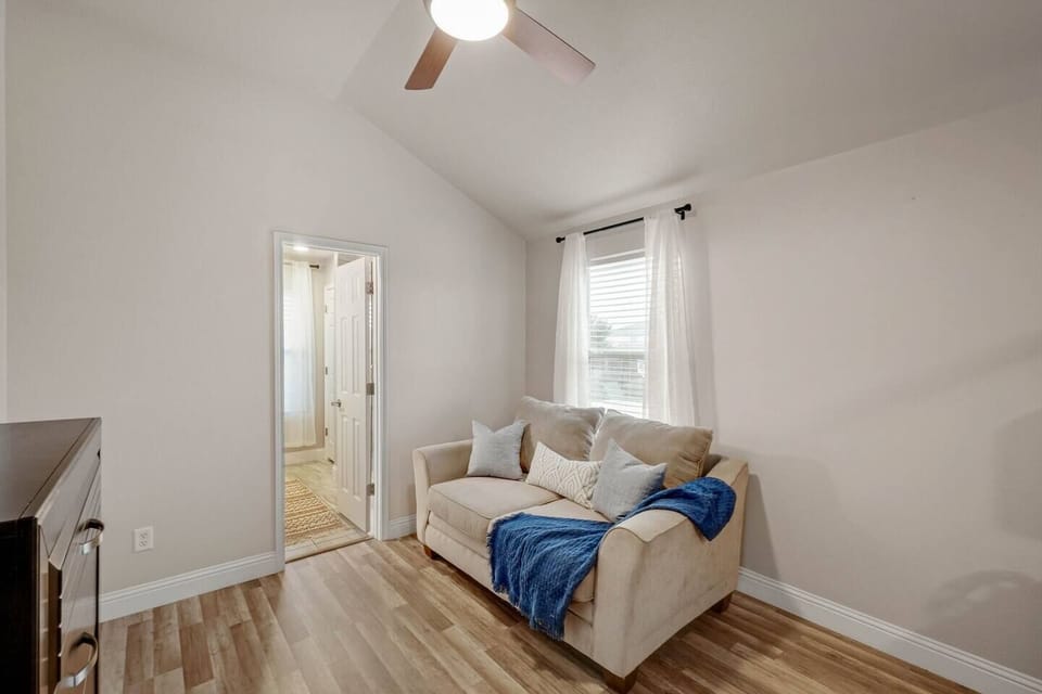 Cozy up in the master suite and talk about your plans for the next day.