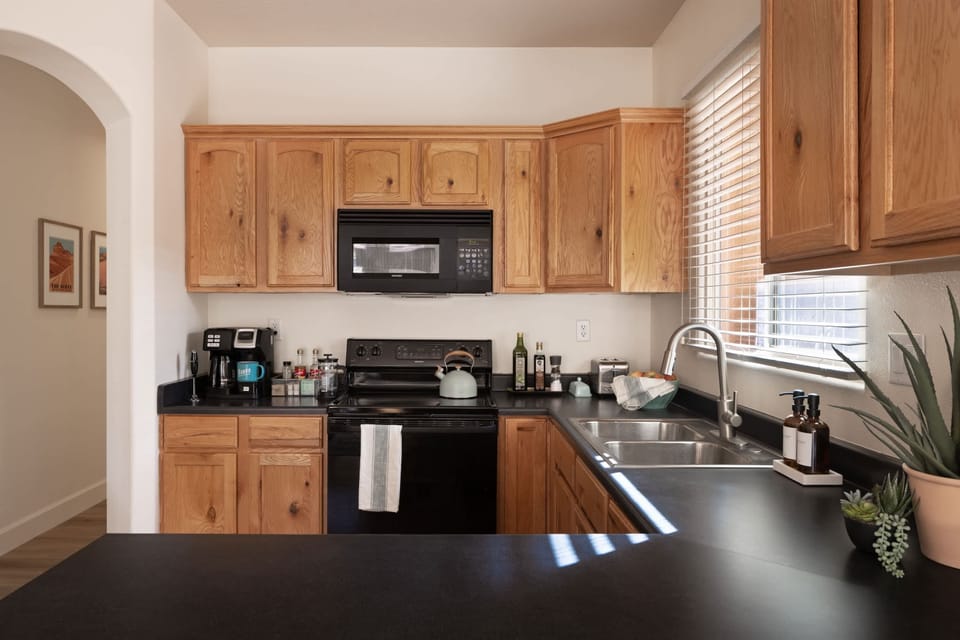 Cook like you're at home. Our kitchen has everything you need for a comfortable stay.