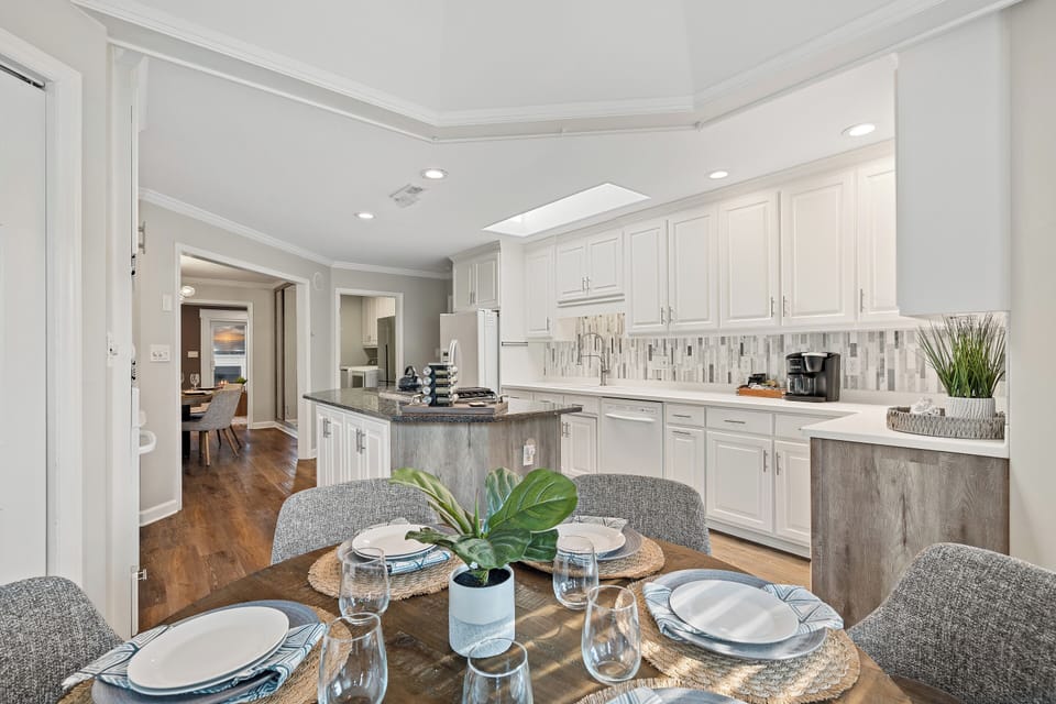 Fully stocked kitchen with island to prep all your group meals.