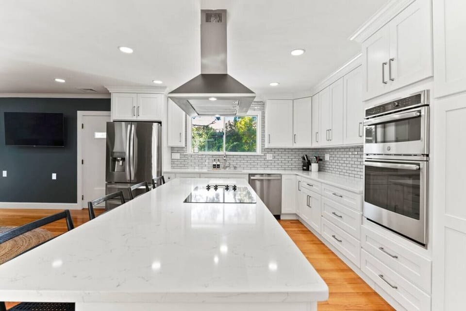 Fully equipped & renovated kitchen. Large island with seating for 4.