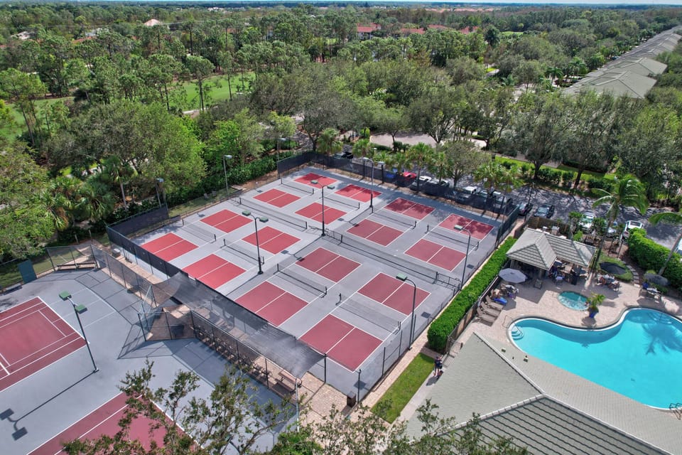 An Aerial View of the Pickleball and Tennis Courts