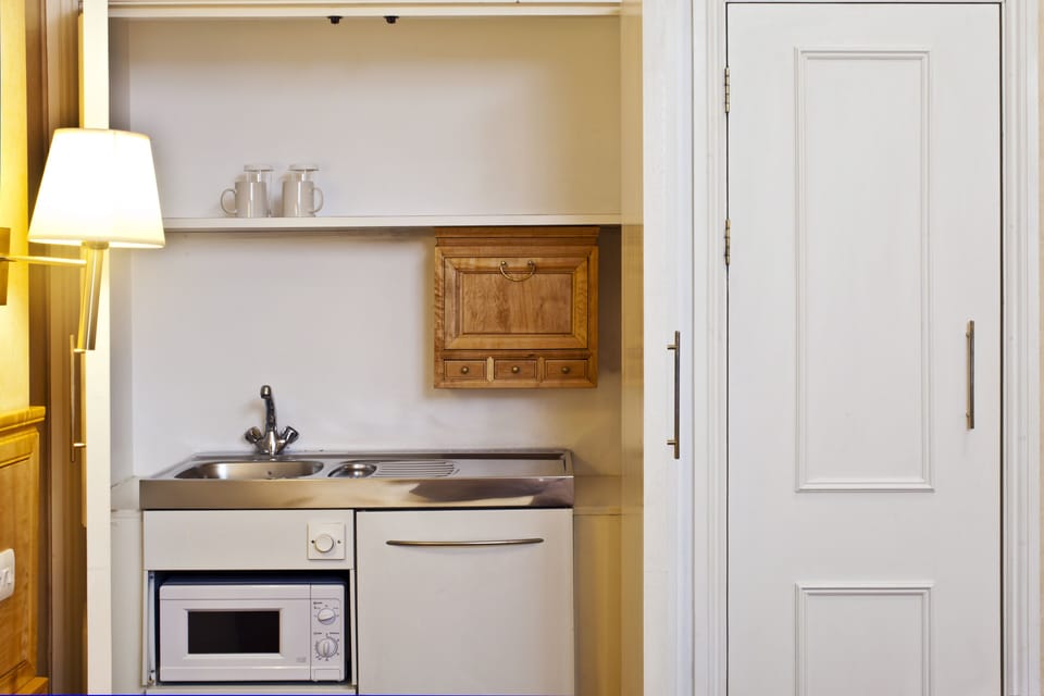 Mini-fridge, microwave, coffee/tea maker