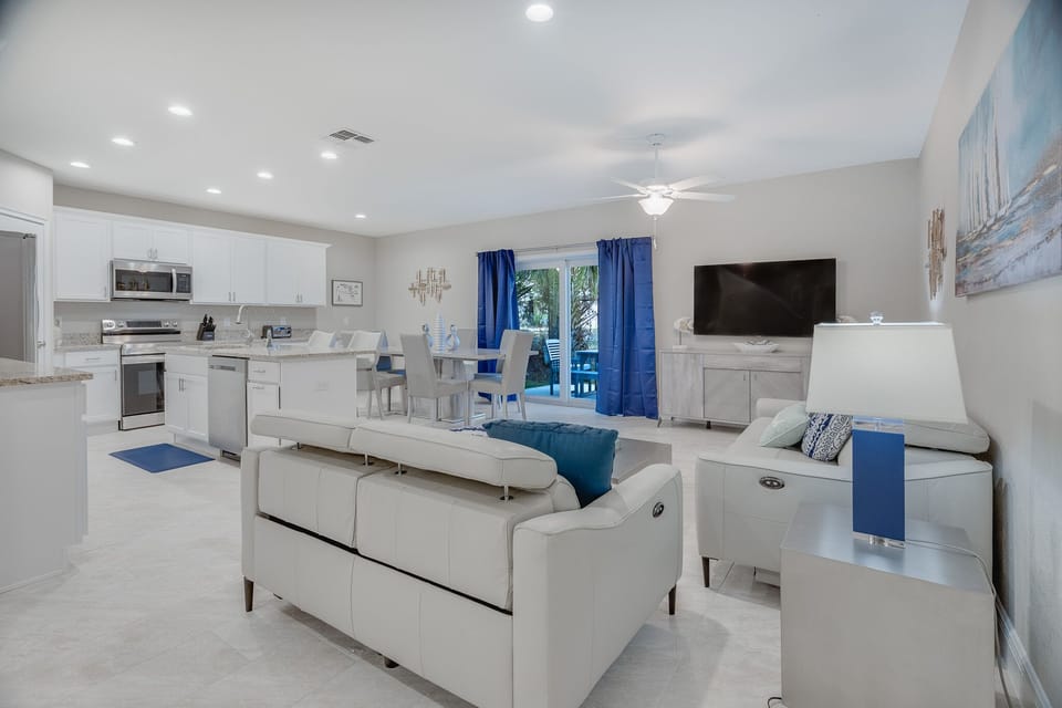 Open floor plan with bright decor