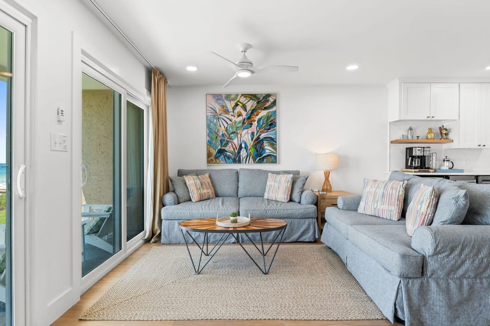 Larger sofa provides a full size sofa bed and comes with fresh sheets, pillows and blankets.