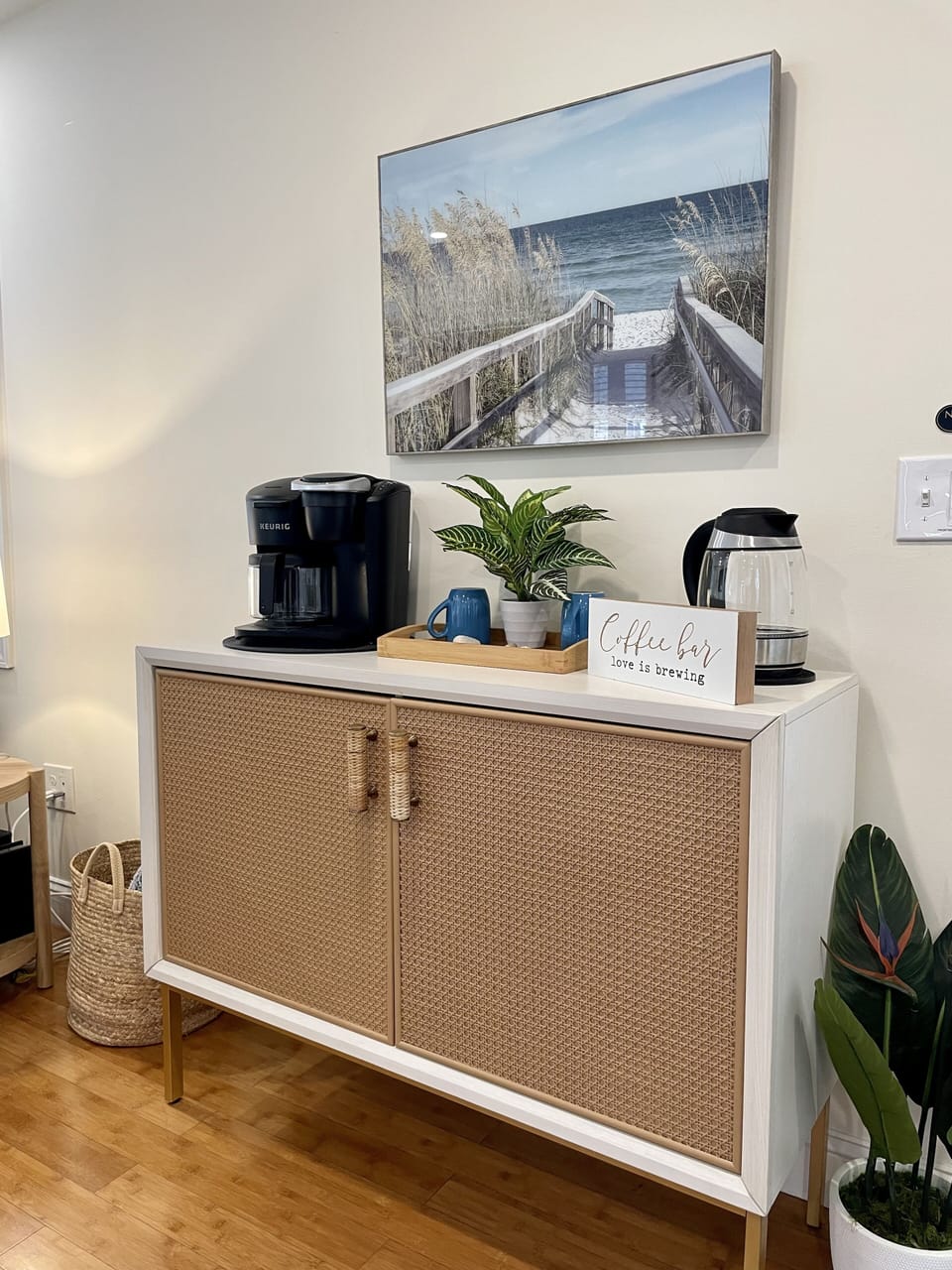 Keurig, drip coffee, and water kettle with a few coffees to get you started!