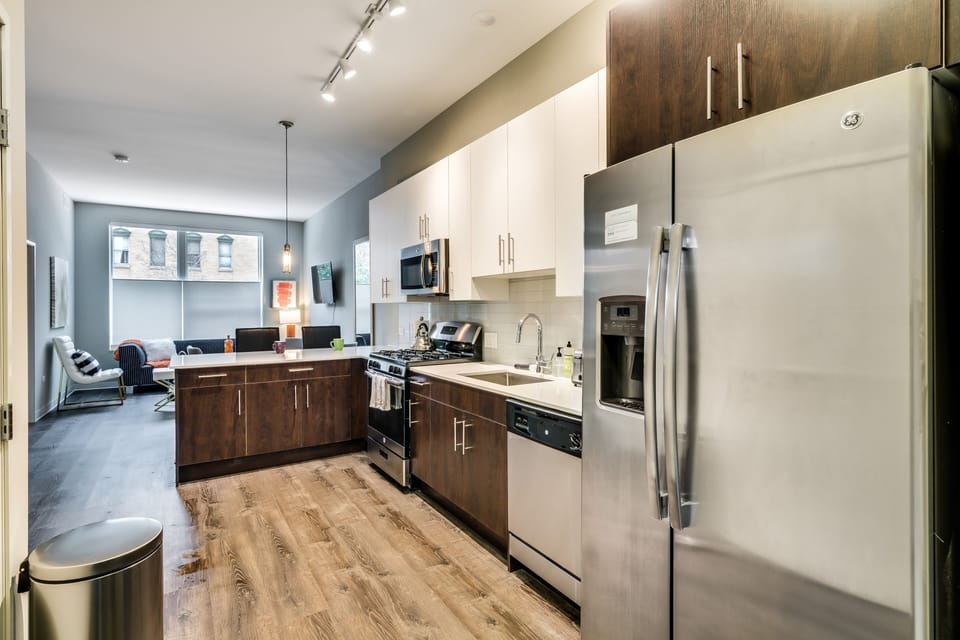 Room, Indoors, Flooring, Hardwood, Kitchen