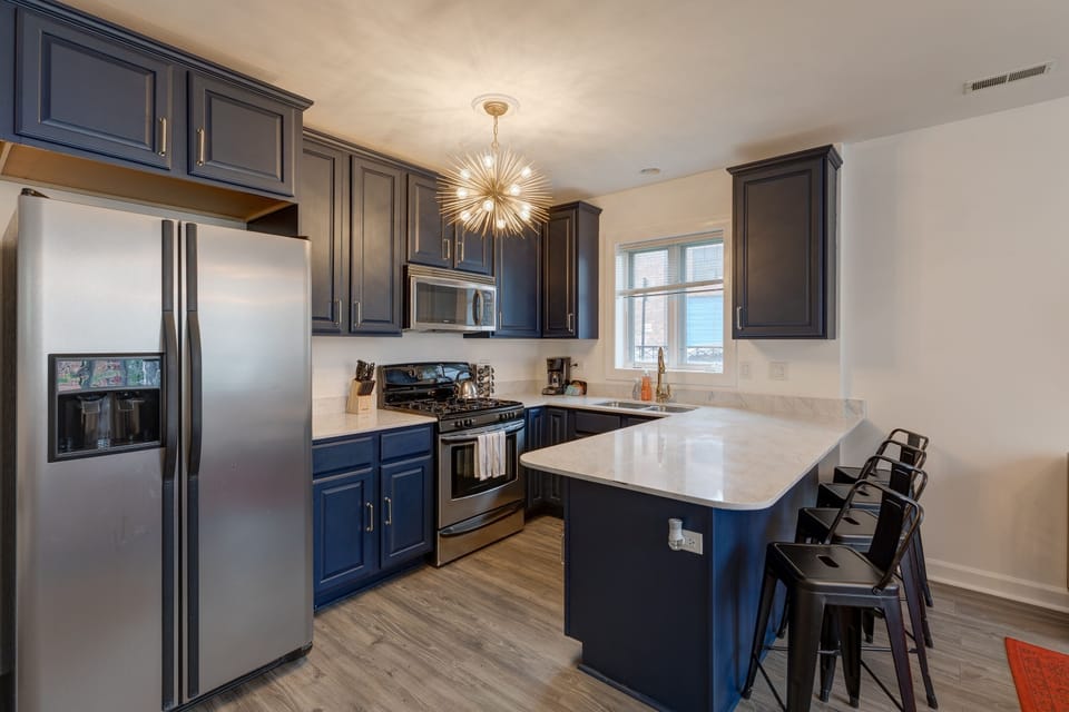 Room, Indoors, Kitchen, Kitchen Island, Refrigerator