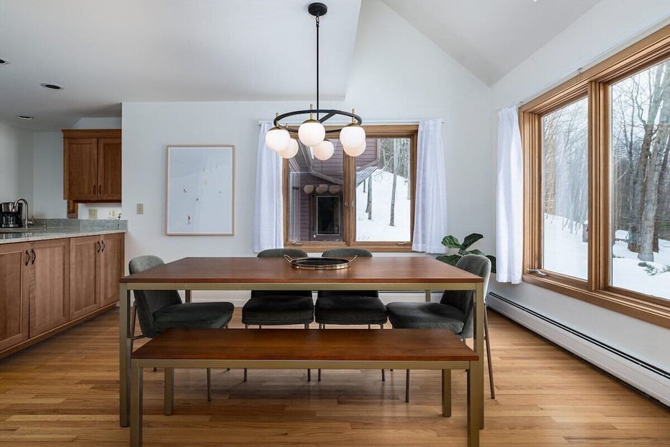 Dining area flows easily into the cleverly designed, large kitchen.