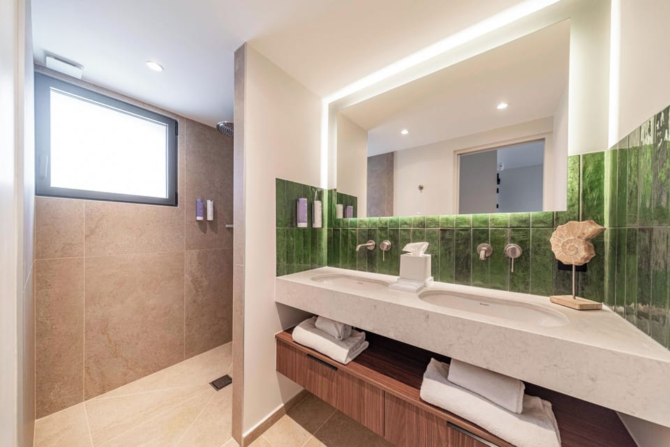 Deluxe Double Room, 1 Queen Bed, Terrace | Bathroom | Shower, rainfall showerhead, hair dryer, towels