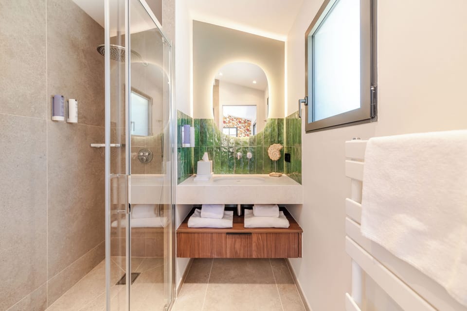 Premium Room, 1 Queen Bed, Terrace | Bathroom | Shower, rainfall showerhead, hair dryer, towels