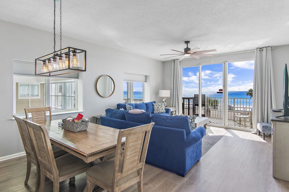 This condo is fully remodeled with all new furniture - Large living space with GULF VIEWS, tall ceilings, plenty of natural light