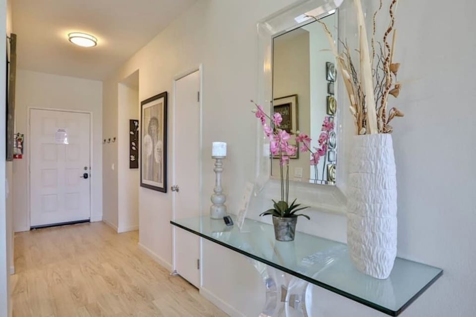 Entrance door with hallway leading to the patio