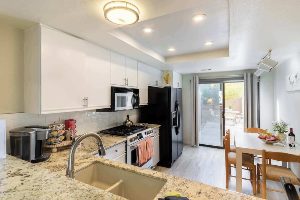 Our fully stocked kitchen with granite counters