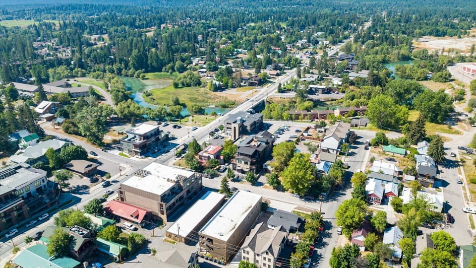 Aerial view of the property in downtown Whitefish.
