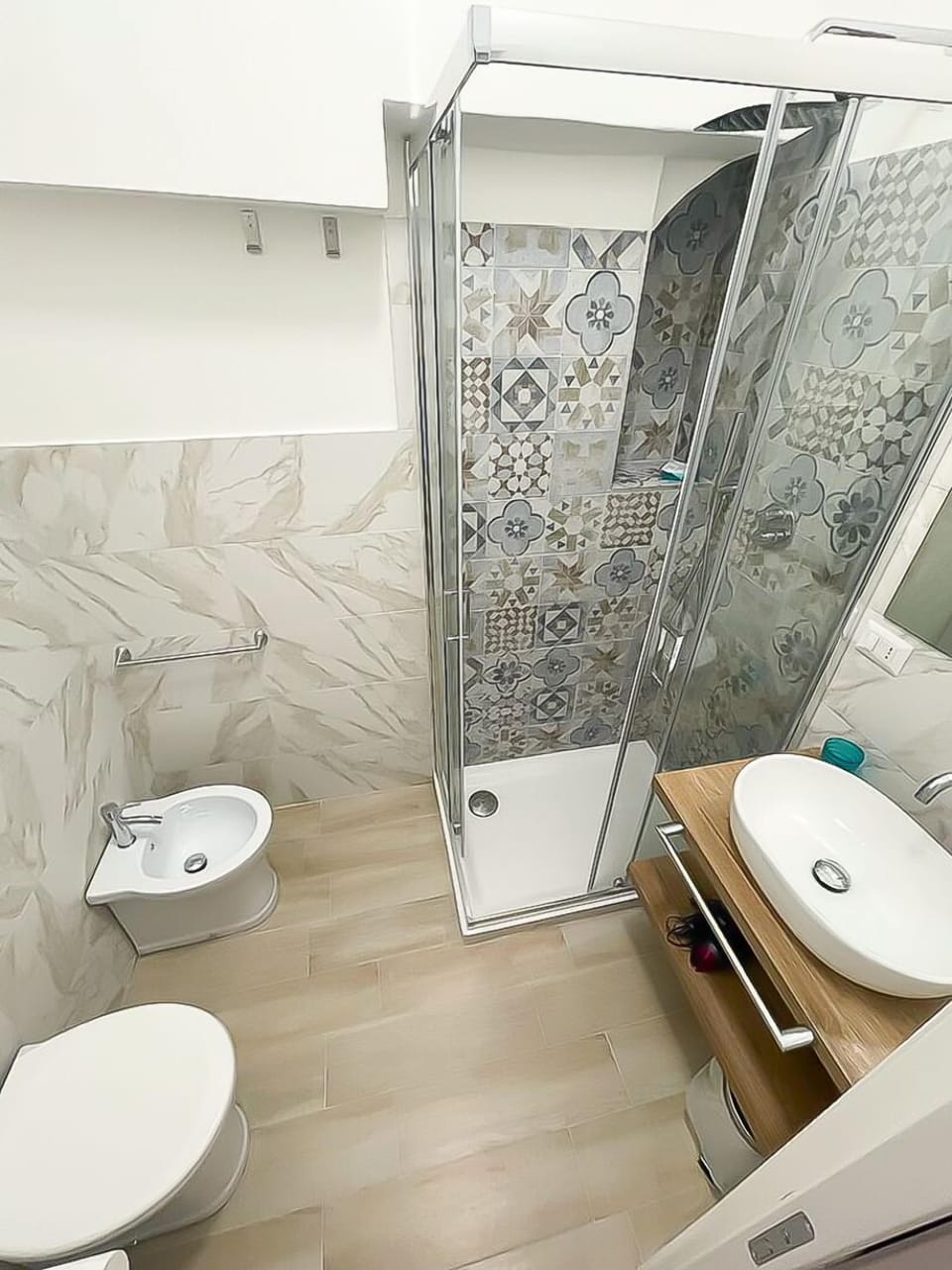 Shower, rainfall showerhead, hair dryer, electronic bidet
