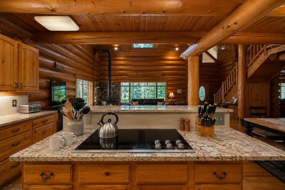Kitchen Island with Cooktop and eatup bar with stools