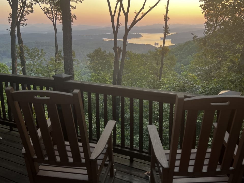 Peaceful sunrise overlooking Lake Blue Ridge and Layered Mountains
