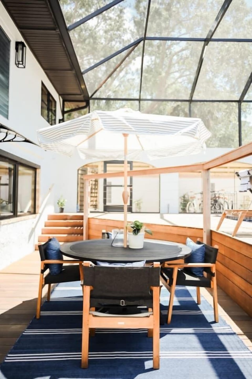 Outdoor Dinning inside Covered Patio for a bug free dinner