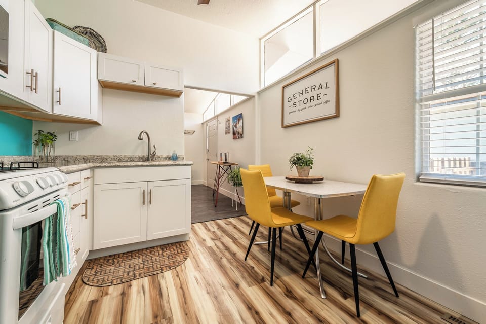 Full kitchen located off living room