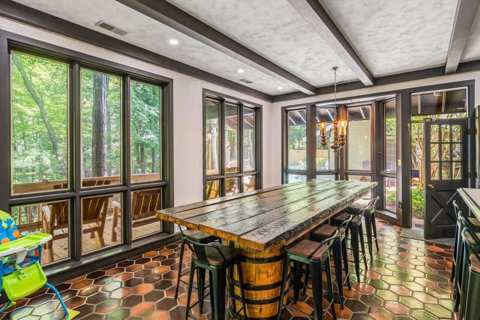 Elevate Your Dining Experience: Gather `Round Our Whiskey Barrel Table for Memorable Meals and Toasts - Seats 8