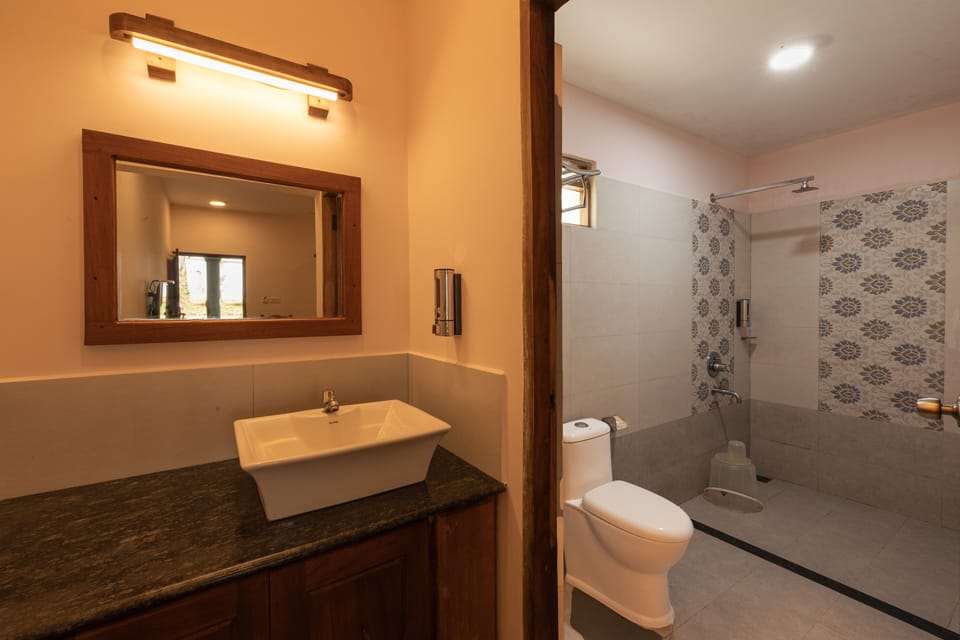 Shower, towels, soap, shampoo