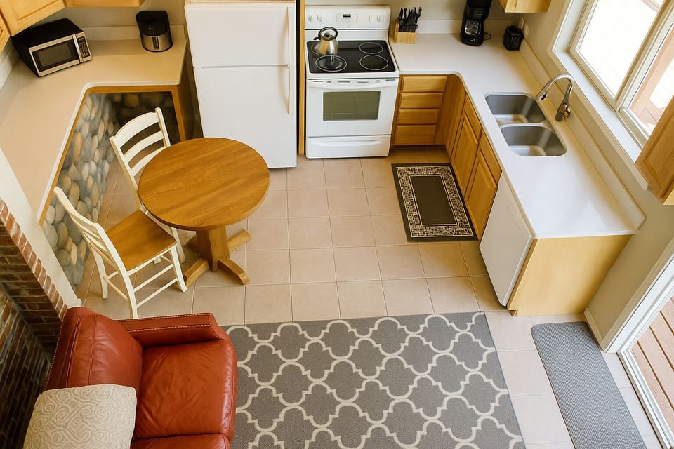 Overhead view of the bungalow from the bedroom loft above.