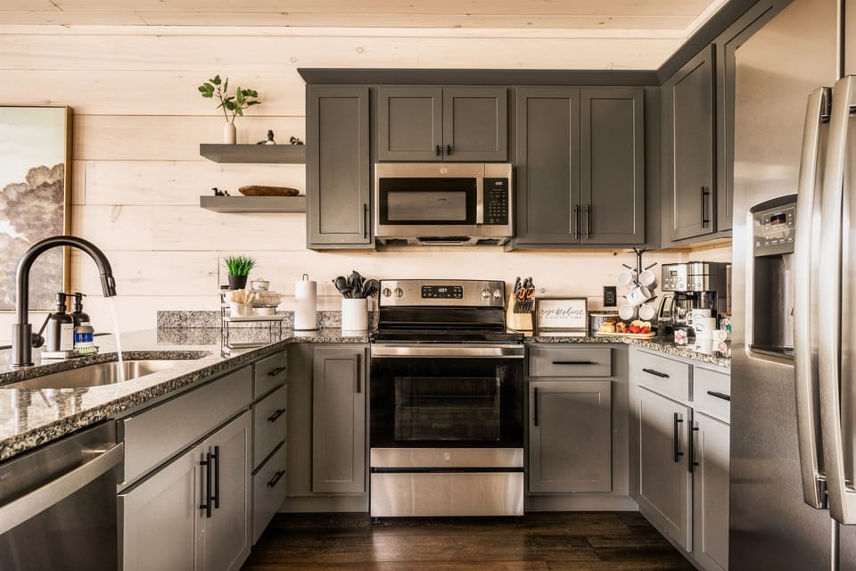 Gourmet kitchen is stocked with everything you need to create fancy or quick meals during your Smoky Mountain vacation.