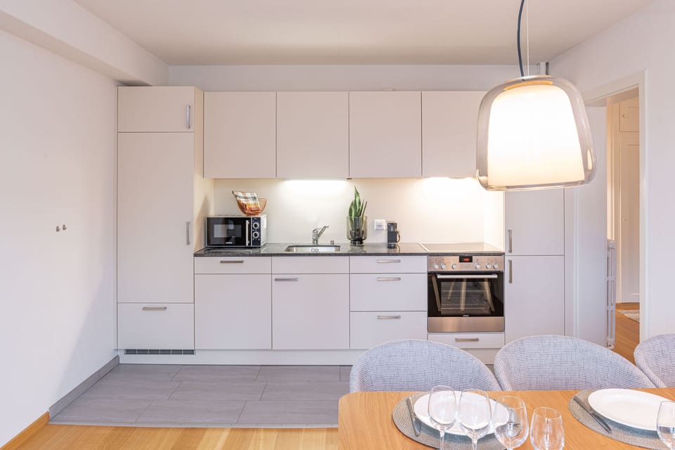 City Apartment, 1 Bedroom | Private kitchen | Fridge, coffee/tea maker, electric kettle, dining tables