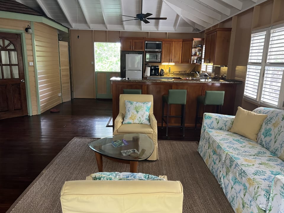 Bright , open concept space for relaxing or at the breakfast bar to enjoy a meal