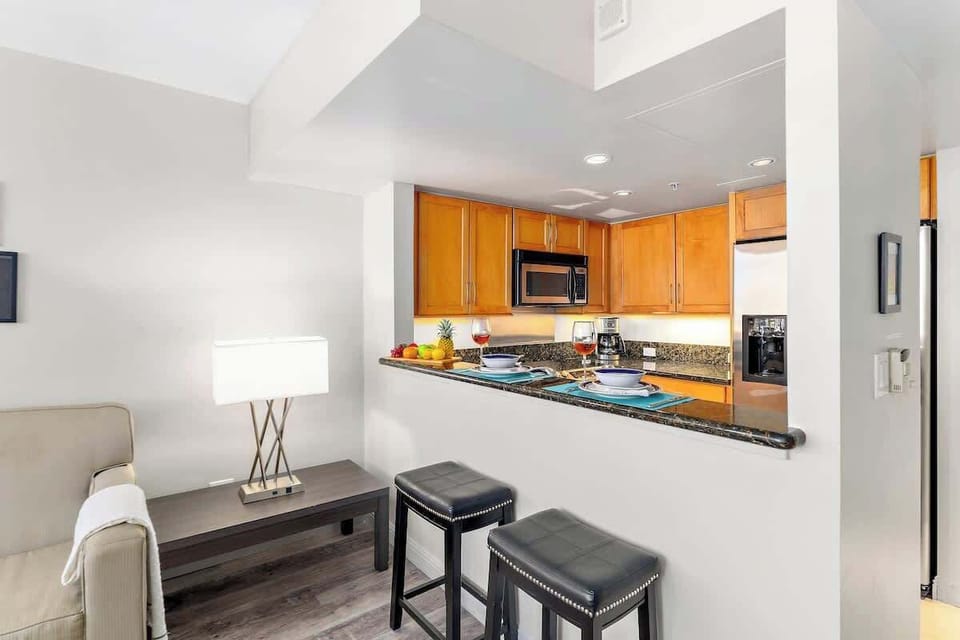 Dining area countertop with 2 bar stools
