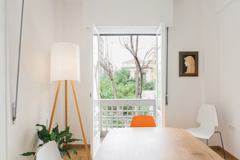 Dining area with view of the square