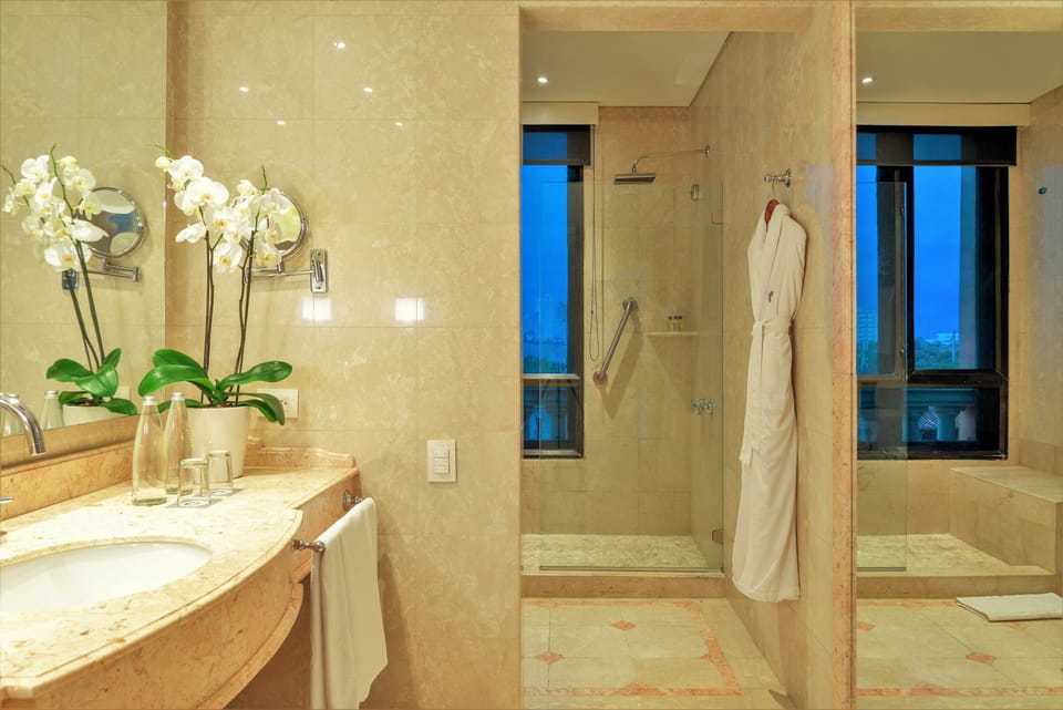 Premier Room | Bathroom | Shower, rainfall showerhead, designer toiletries, hair dryer