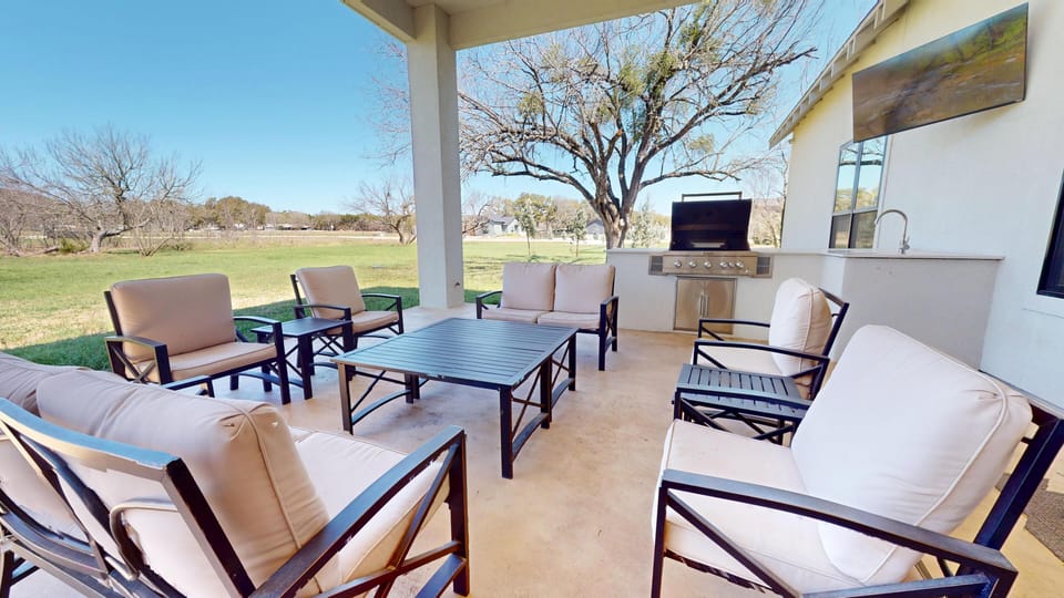 Seating with BBQ pit and TV