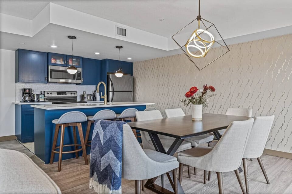 Kitchen and a dining table.