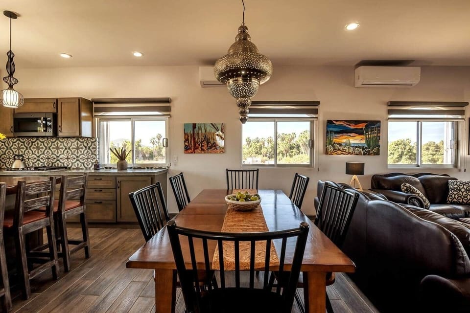 Kitchen, dining, living area with lovely views from every window.