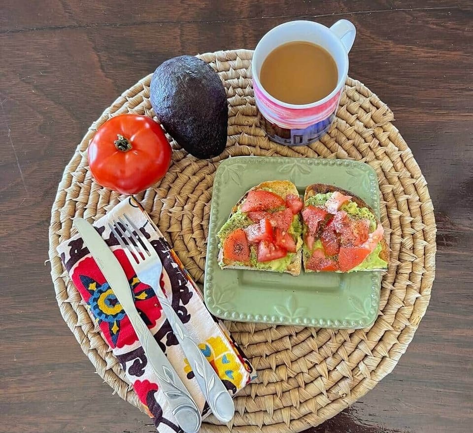 All the ingredients for this yummy avocado toast were purchased locally.  Lots of agriculture in the area.