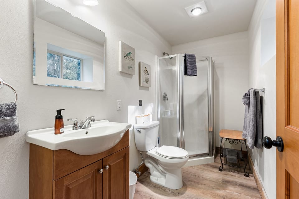Basement 3/4 bath across from the bedroom