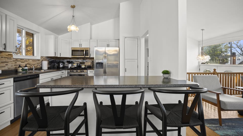 Fully equipped kitchen, complete with modern appliances.