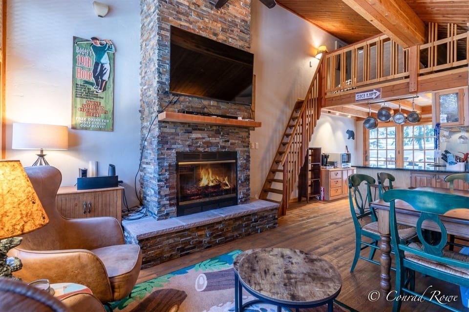 Comfortable living room area with fireplace