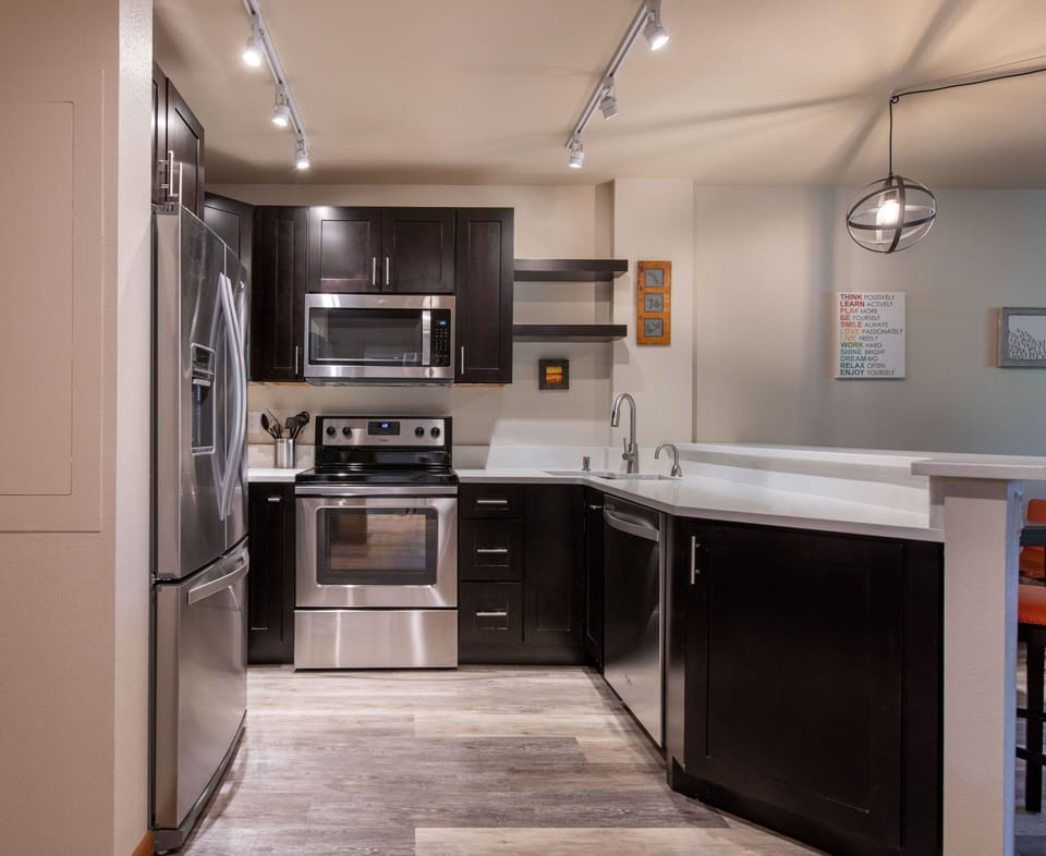 Room, Indoors, Flooring, Kitchen, Microwave