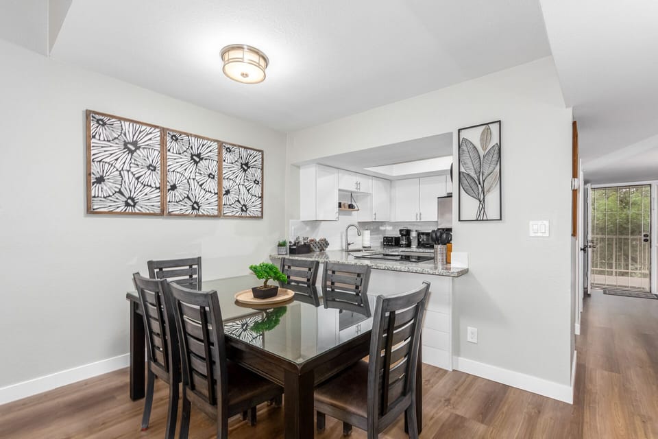 Dining is open to kitchen and living areas.  