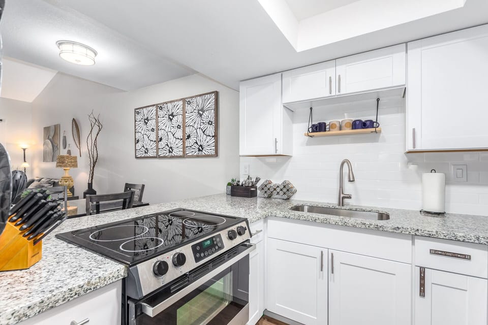 Kitchen is open to dining and living areas for easy conversations