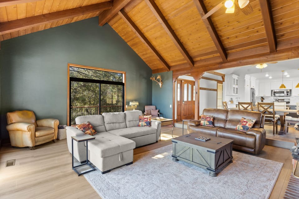 Large living room with plenty of seating.