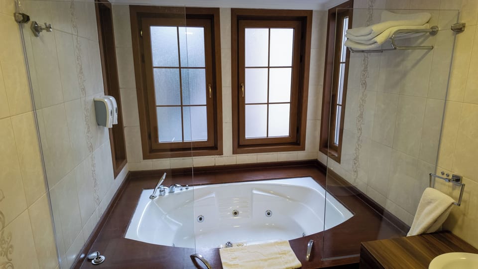 Deluxe Double Room | Bathroom | Hair dryer, slippers, towels, soap