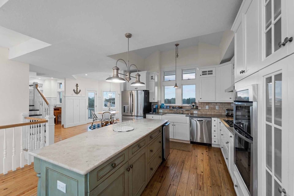The premier kitchen on the second level makes planning and creating meals a breeze.